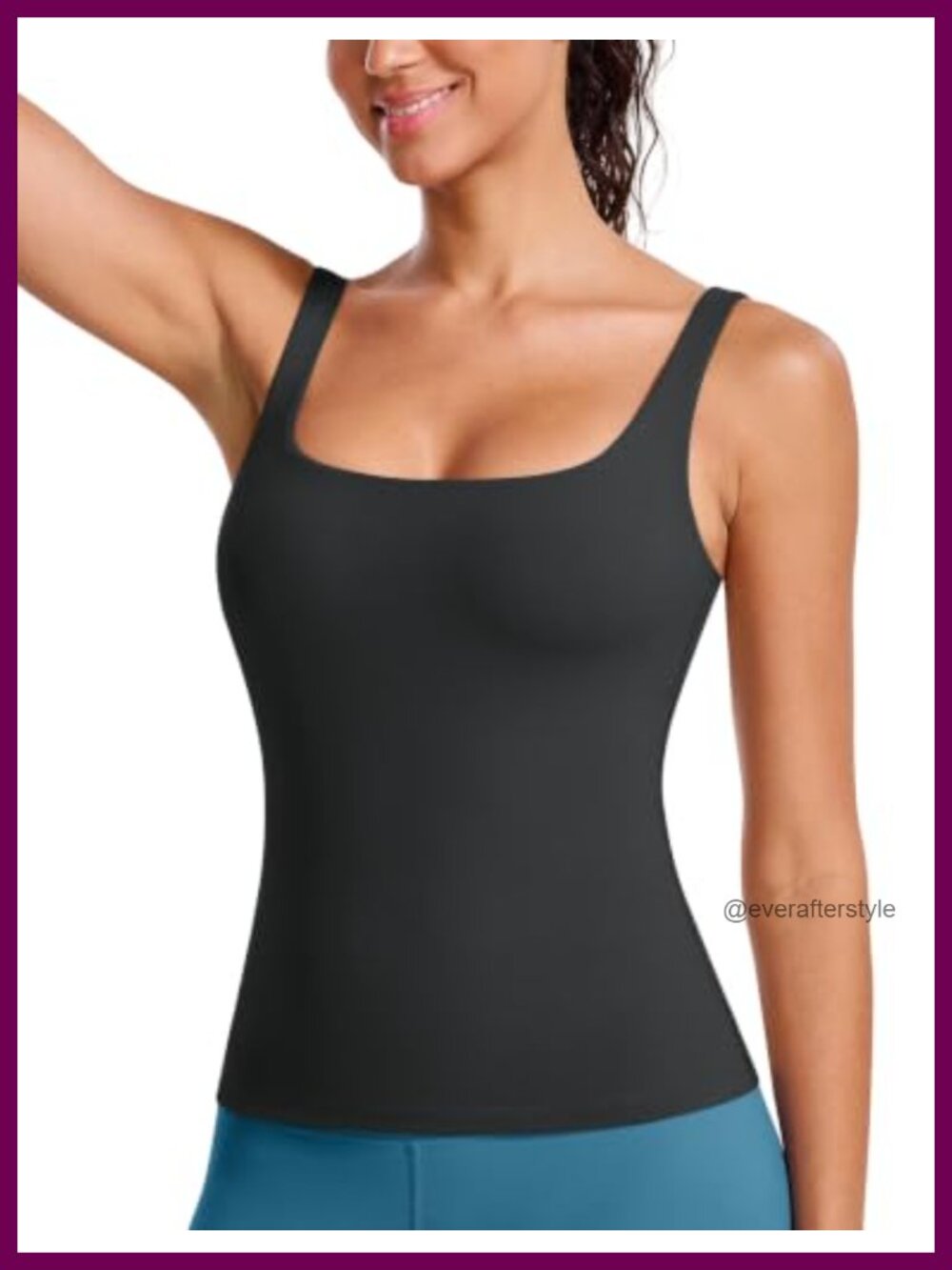 Square Neck Workout Tank Top with Built in Bra, Removable Pads